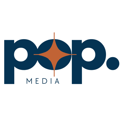 pop logo blue pop media and design services digital marketing agency logo